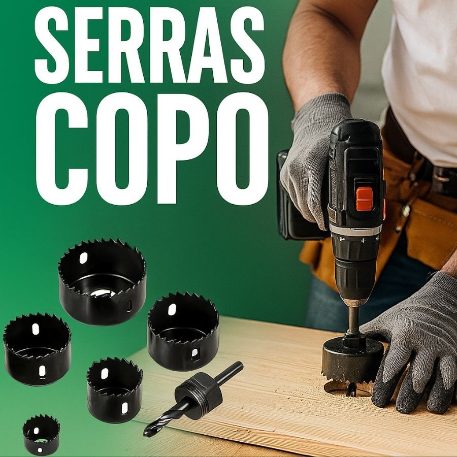 Jogo de Serra Copo Profissional Para Furadeira 6 Peças em Aço Madeira Gesso PVC Plástico MDF