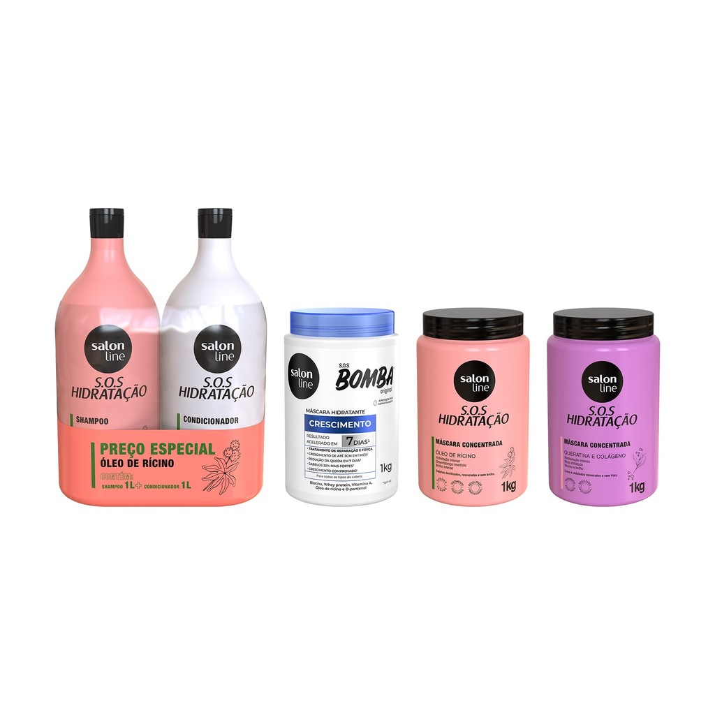 Kit Cronograma capilar + Shampoo e Condicionador Turbinado 1L Salon Line
