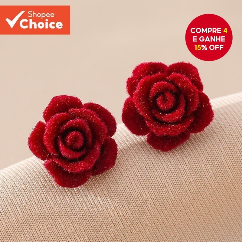 Brincos De Rosa Vermelha Inspirados Em Vintage , Design Chique Minimalista Para Mulheres ,...