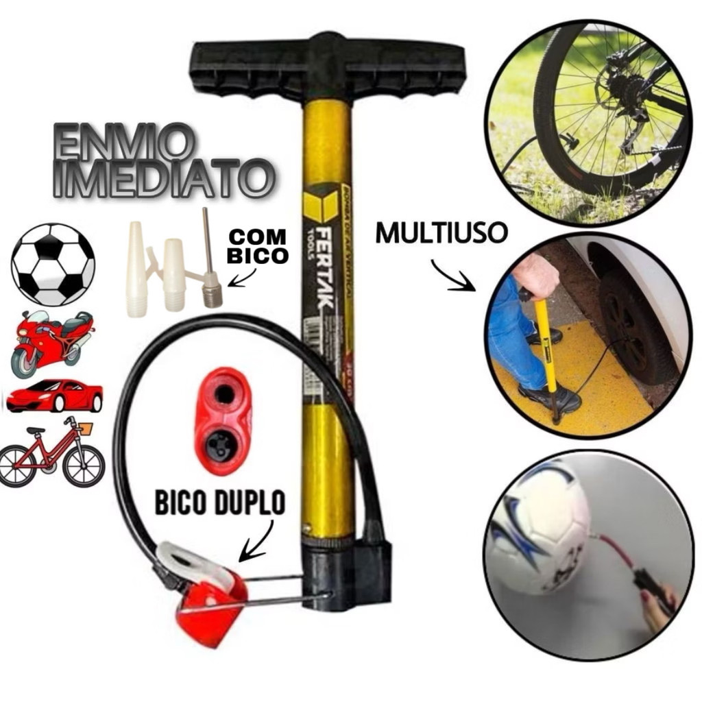 Bomba De Ar Bomba Encher Bola Pneu Bicicleta Carro Moto 30 cm Envio Imediato Bike top