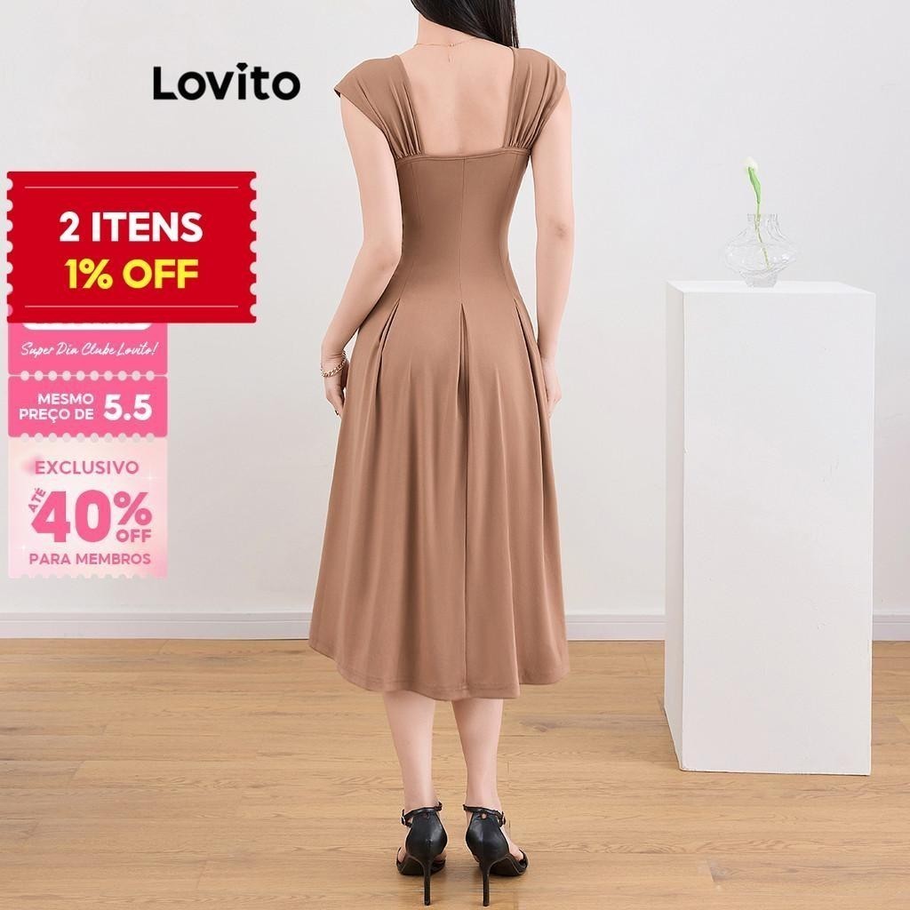 (Trendy) Lovito Vestido Elegante Vestido Básico Liso Para Mulheres L109MD457 - Women Clothes