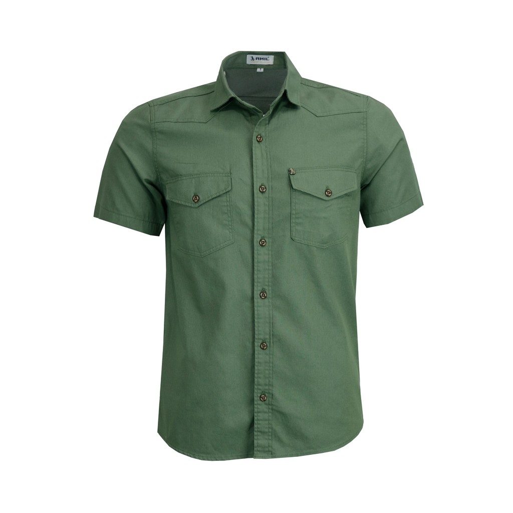 Camisa Sarja Leve Amil Estilo Militar Manga Curta 2 Bolsos Comfort 1901