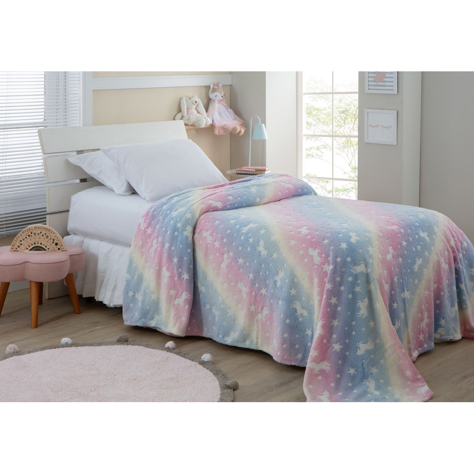 Cobertor Manta Infantil Solteiro 150x200cm Brilha no Escuro Microfibra Shine Estampado