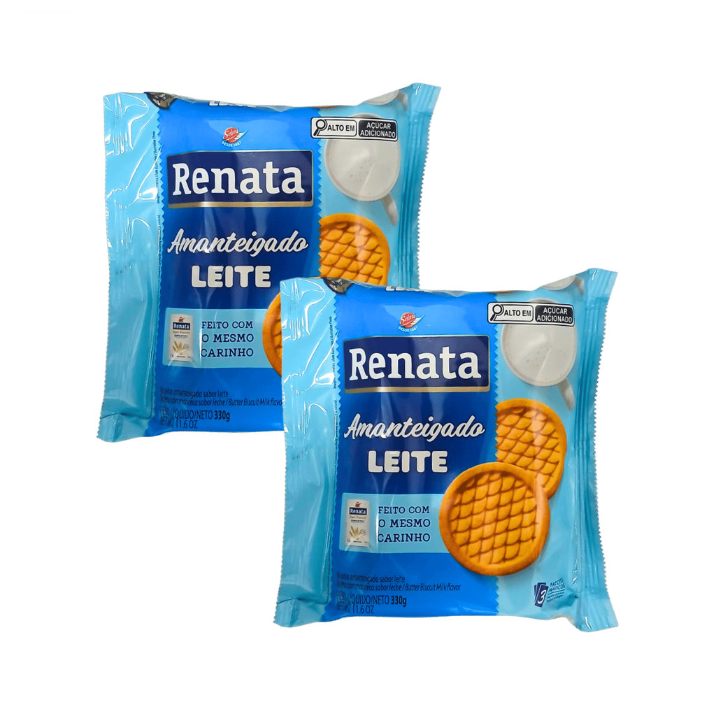 Biscoito Amanteigado Sabor Leite 330g Renata - Kit com 2 Unidades Deliciosas e Crocantes