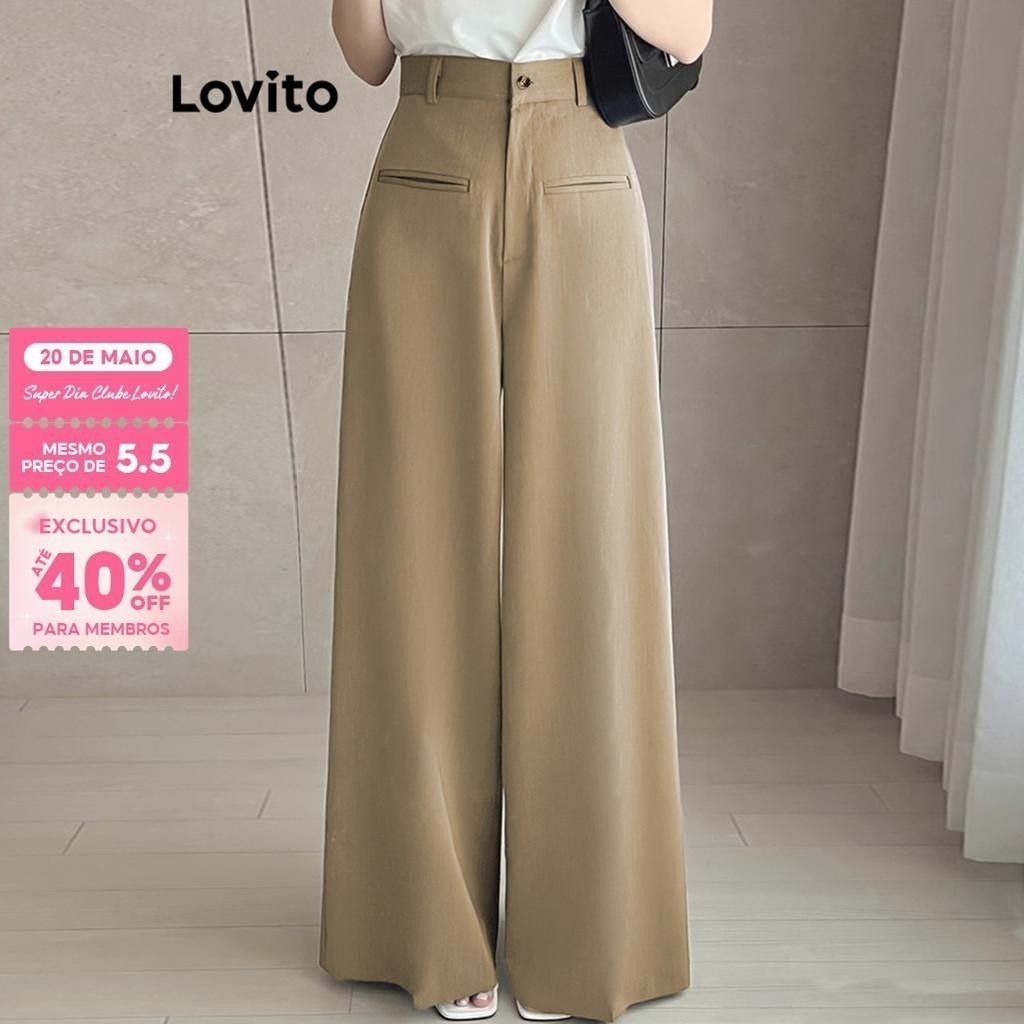 (Trendy) Lovito Calça Casual Calça Bolso De Verão Para Mulheres L121MD144 em Oferta na Shopee