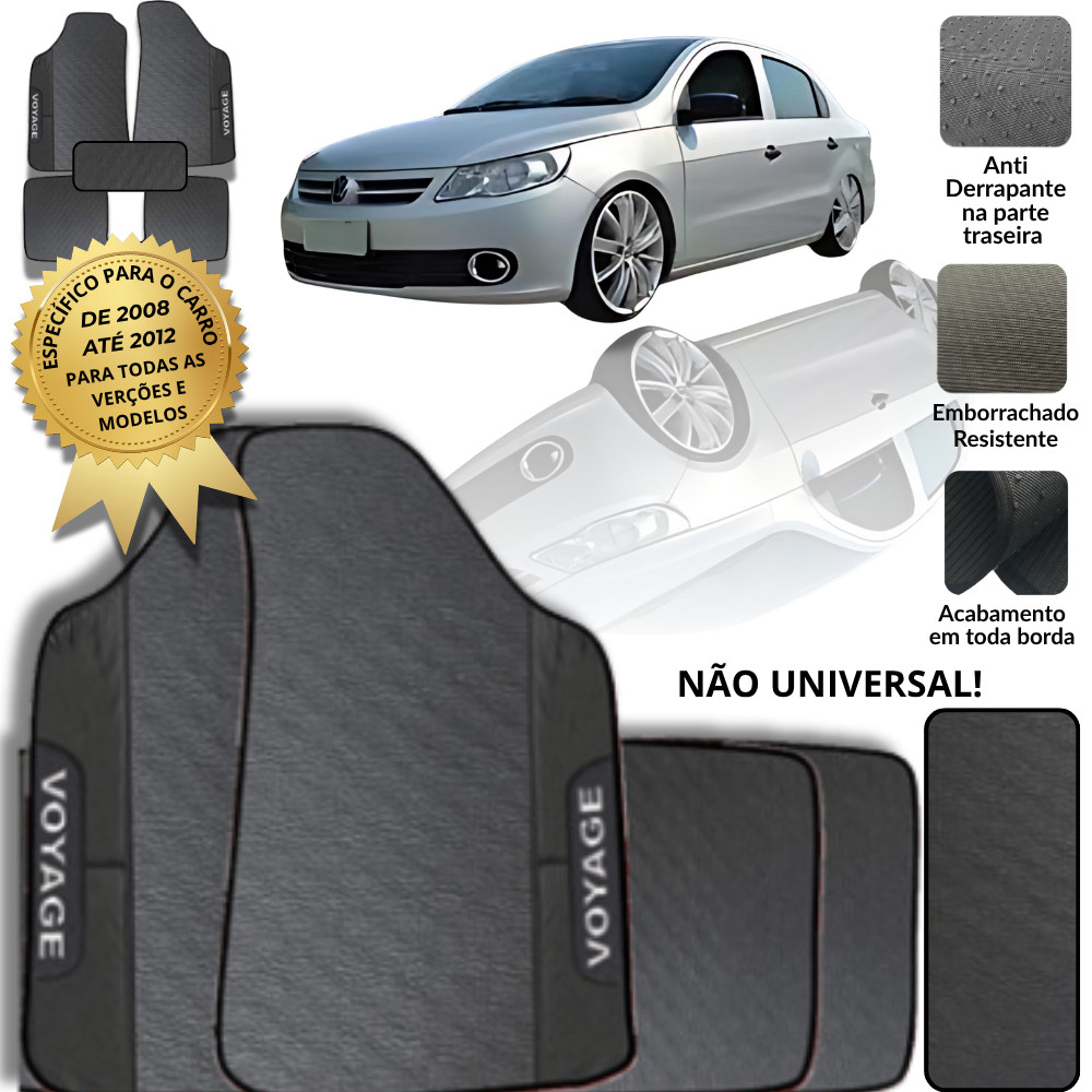 Jogo Tapete Voyage G5 2009 a 2012 5 Peças Emborrachado Preto Túnel Antiderrapante Lavável Completo