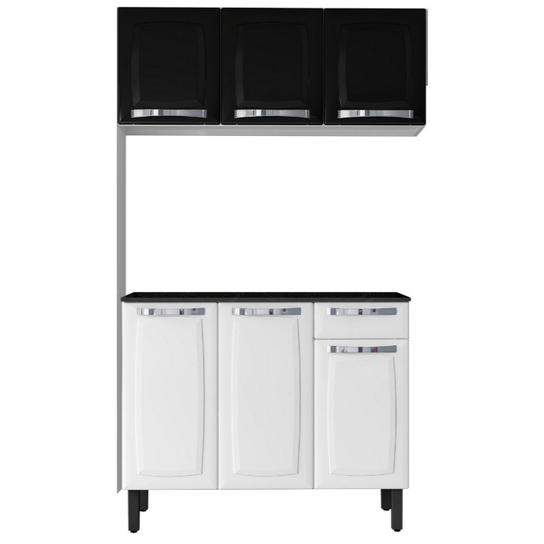 Conjunto KIT Armário Aéreo + Balcão Itatiaia Branco com Tampo 100% Aço Com Variaçao No Preto