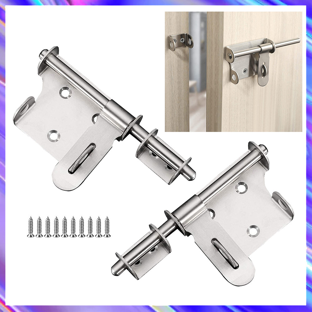 2 pacotes de trava de barril, 16 cm de comprimento trava deslizante, trava de porta de aço inoxidável com parafusos