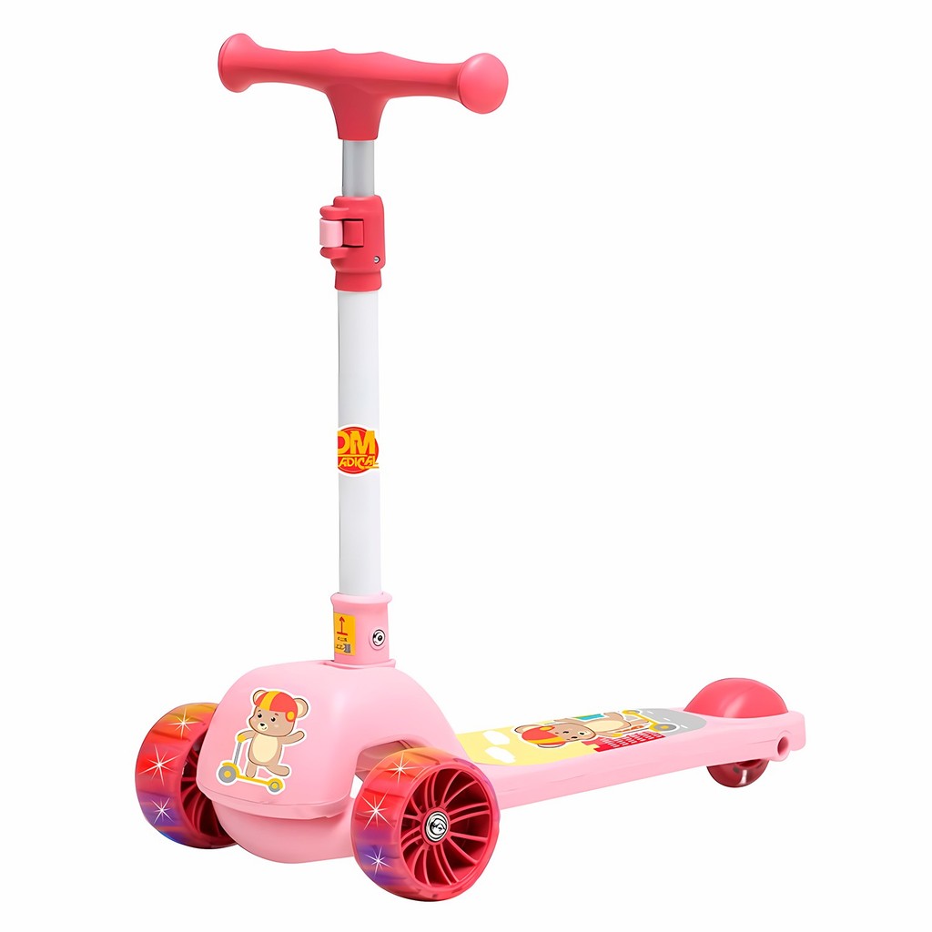 Patinete Infantil Dobrável Rosa Dm Toys Com Luz Nas Rodas Guidão Ajustável Scooter Fofo