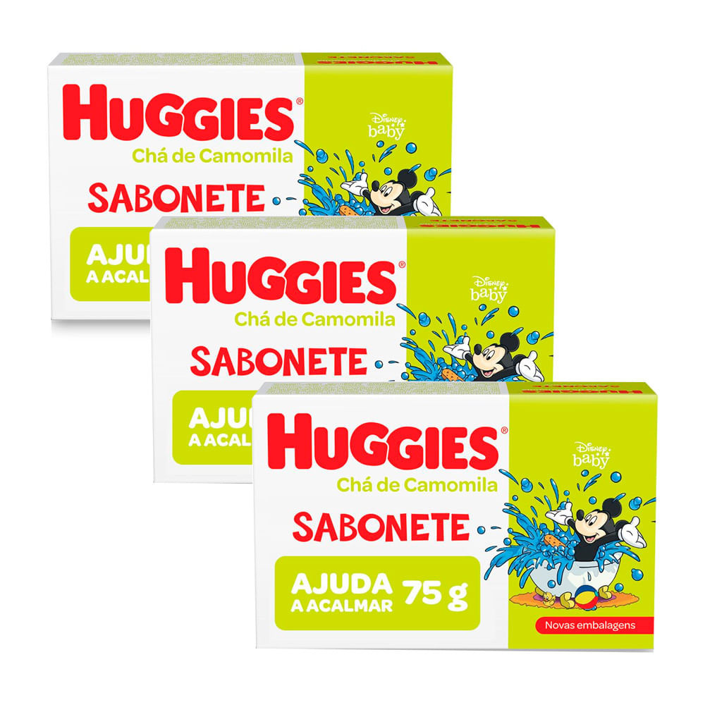 Kit 3 Sabonete em Barra Infantil Huggies Chá de Camomila 75g - Mom & Baby
