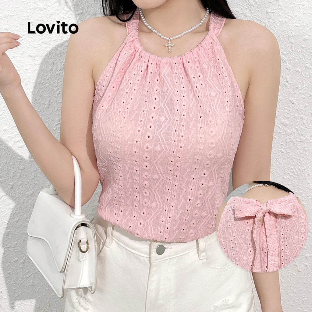 Lovito Top Sexy com Laço Nas Costas Top Rosa Macio e Confortável para primavera/verão L138ED556 em Oferta na Shopee