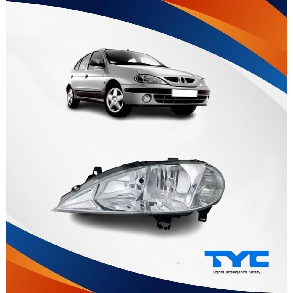 Farol Principal Esquerdo Renault Megane Foco Simples Cromado Manual H4 Marca Tyc Ano: 1999 Até 2002 Cód:20-5970-05-2B