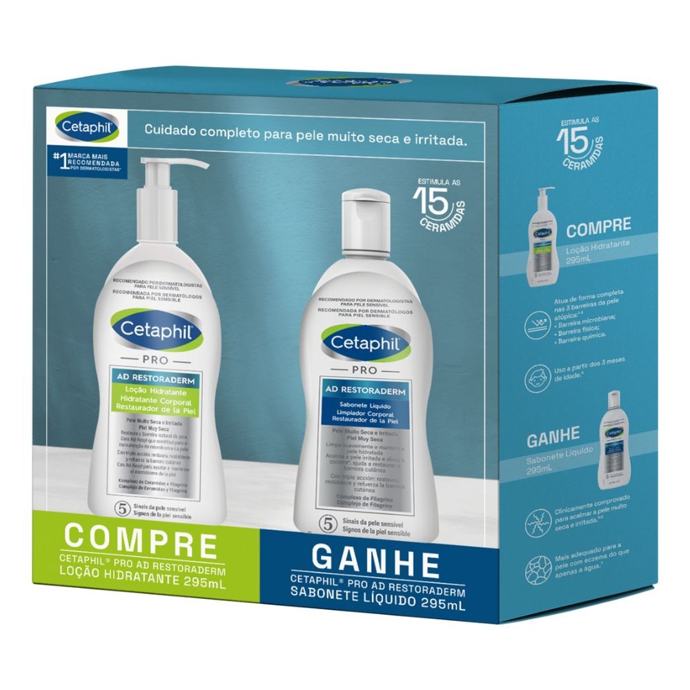 Kit Cetaphil Pro AD Restoraderm Loção Hidratante e Sabonete Líquido 295ml Cada - Beauty