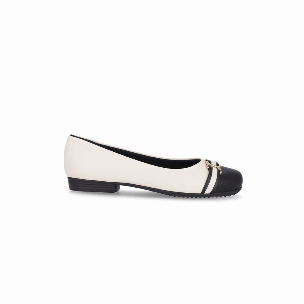 Sapatilha Raquel Salto Baixo Off White com Preto - Women Shoes