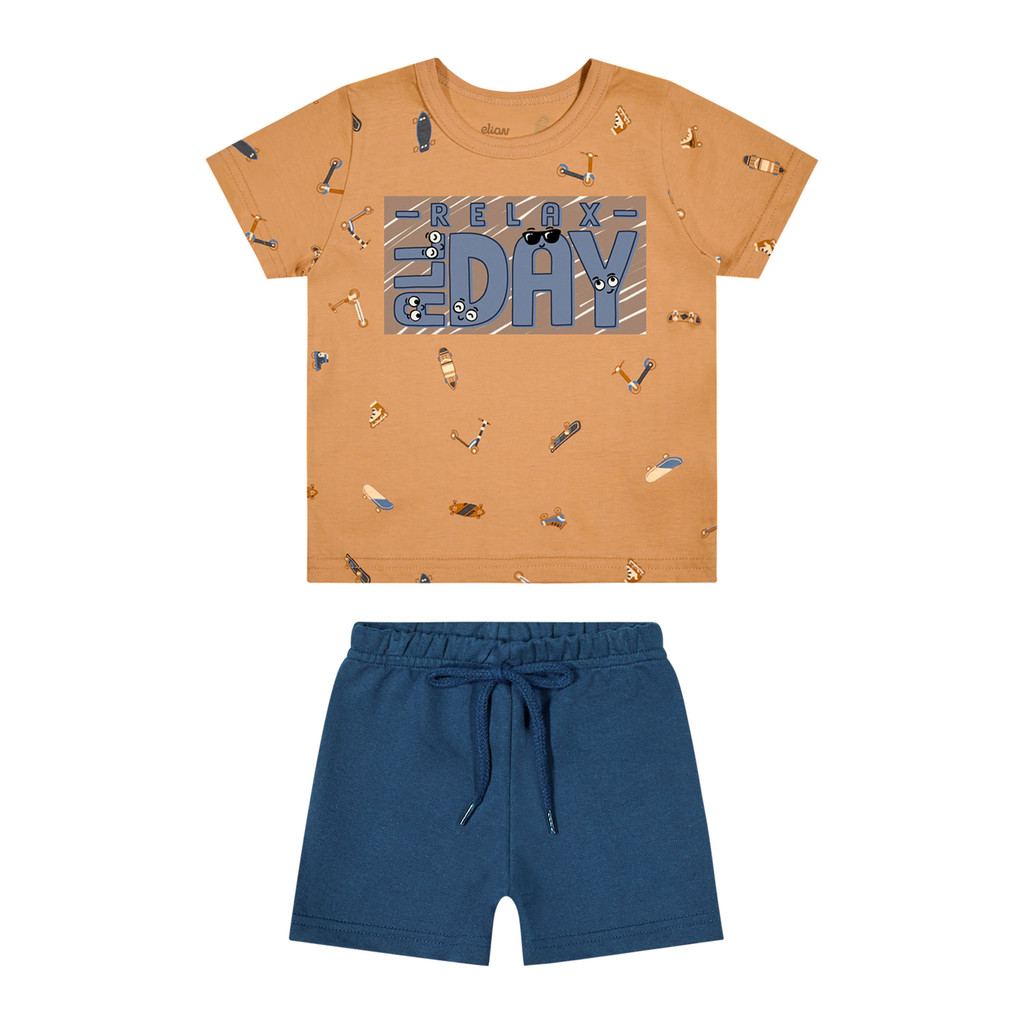 Conjunto Bebê Menino Estampado Elian Laranja - Baby & Kids Fashion