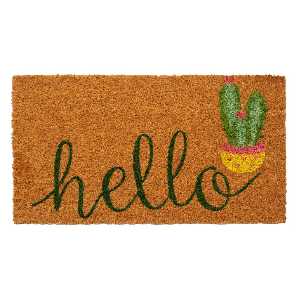 Tapete Entrada Fibra Coco Hello Cacto Capacho 33x60cm Marrom Antiderrapante Decoração Porta Edantex em Oferta na Shopee