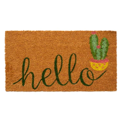 Tapete Entrada Fibra Coco Hello Cacto Capacho 33x60cm Marrom Antiderrapante Decoração Porta Edantex