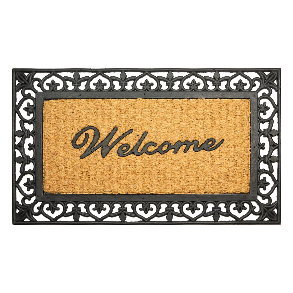 Tapete Entrada Fibra Coco Welcome IV Capacho 45x75cm Marrom Preto Edantex em Oferta na Shopee
