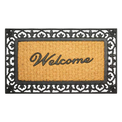 Tapete Entrada Fibra Coco Welcome IV Capacho 45x75cm Marrom Preto Edantex