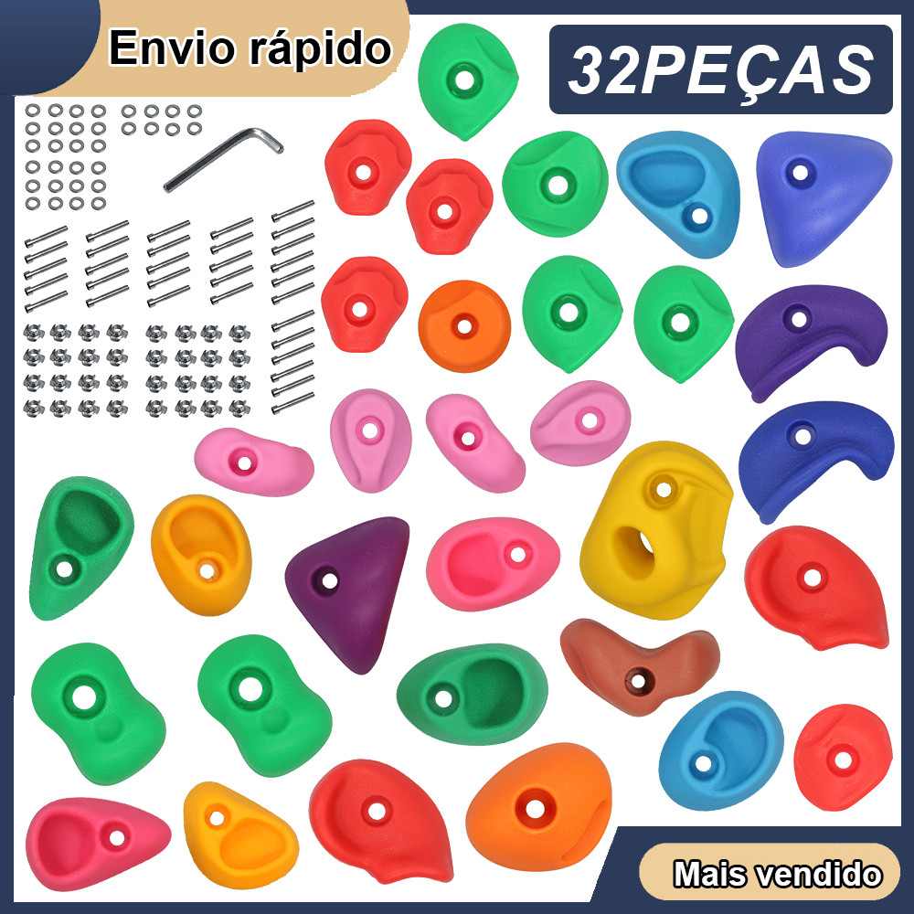Kit 32 Agarras para Escalada com Parafusos e Buchas para Alvenaria