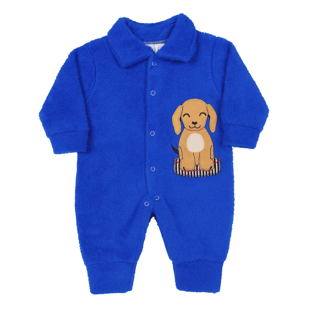 Macacão De Inverno Bebê Em Plush Bordado 0-9 Meses Quentinho
