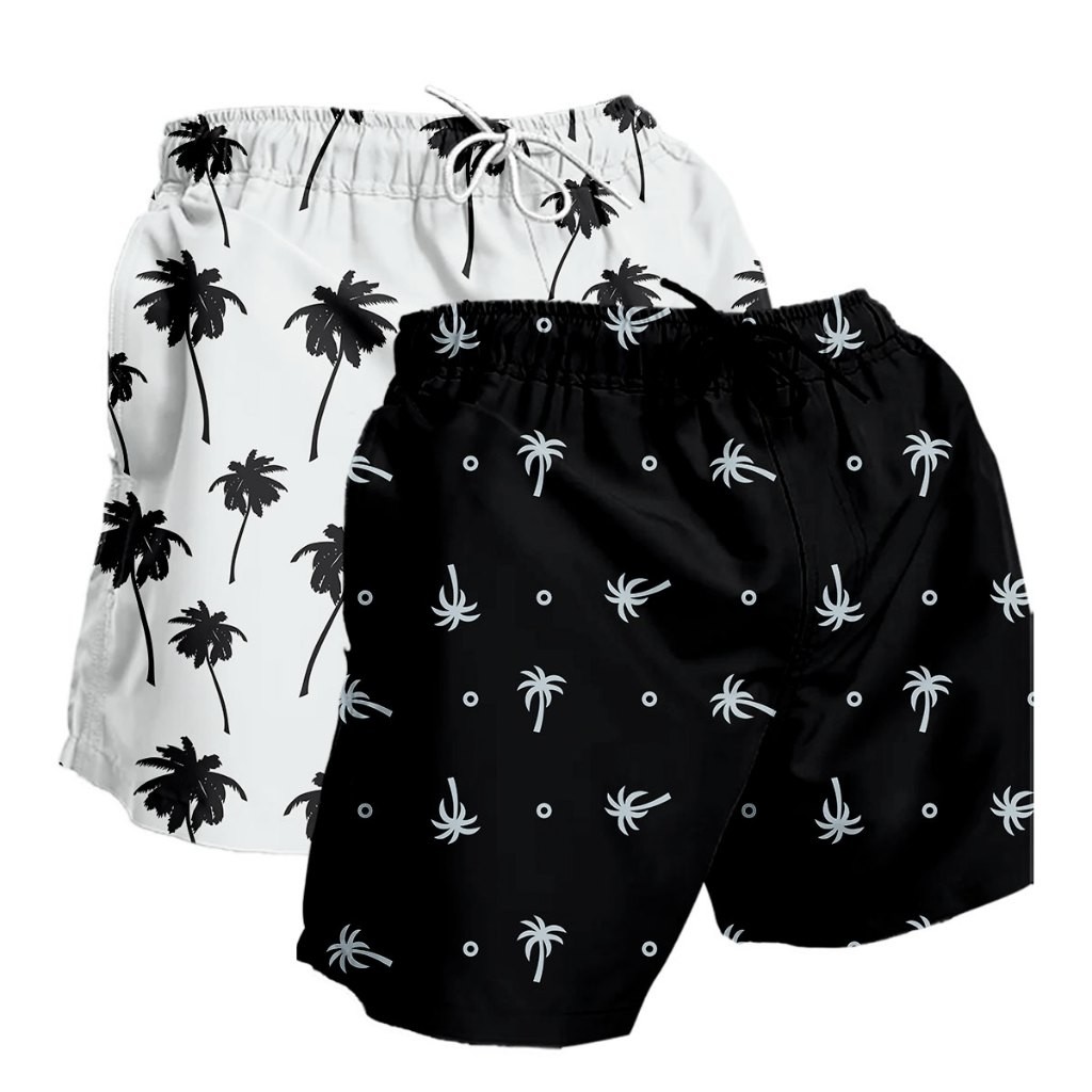 Kit 2 Shorts Masculinos Plus Size Tactel Estampado G1 G2 G3 Praia Casual Leve Conforto Verão Moda