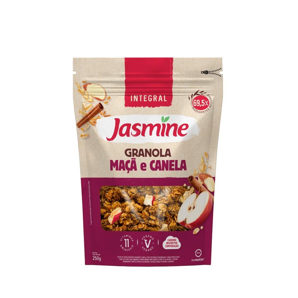 Granola Integral Maçã e Canela Vegano Jasmine 250g