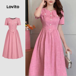 Lovito Elegante Vestido Social Feminino Requintado Para Festa De jantar-DRB149P1D1016