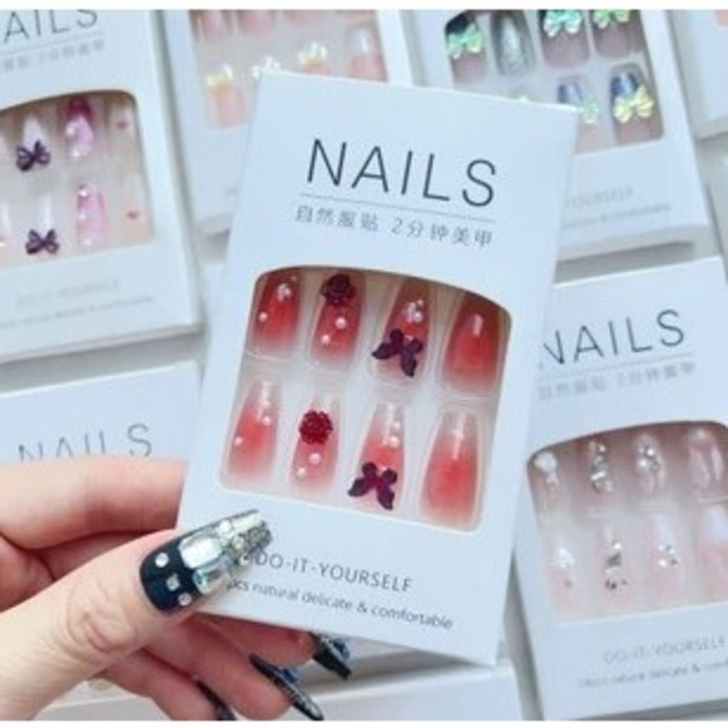 G GUAN KIT 24/48/72 Unhas C/Cola Postiça Decorada Glitter Bailarina Quadrada Amendoada Francesinha Pintada Unha