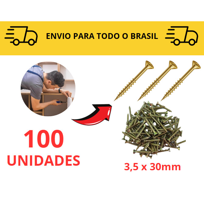Parafuso Madeira / Chipboard para móveis 10 a 100 unidades Philips / MDF/ 3cm/ Marcenaria/ Parafuso
