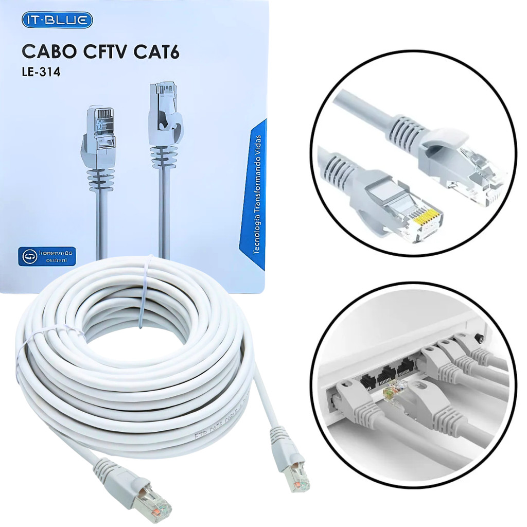 Cabo de Rede CAT6 RJ45 conexão de internet e dados LAN 20m 15m 5m 3m Blindado CFTV  alta performance em Oferta na Shopee