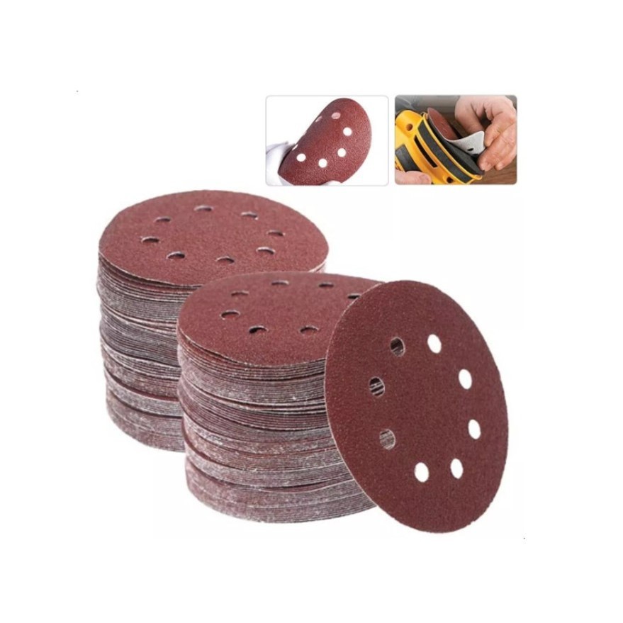 Kit 100 Disco Lixa 8 Furos 125mm 5 Pol Lixadeira Orbital