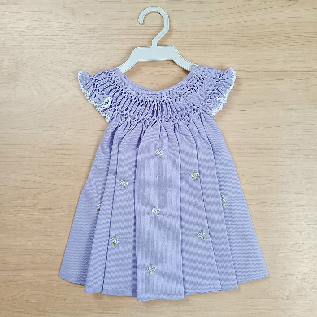 Vestido casinha de abelha | 2~6 meses | Bordado à mão | - Lilás