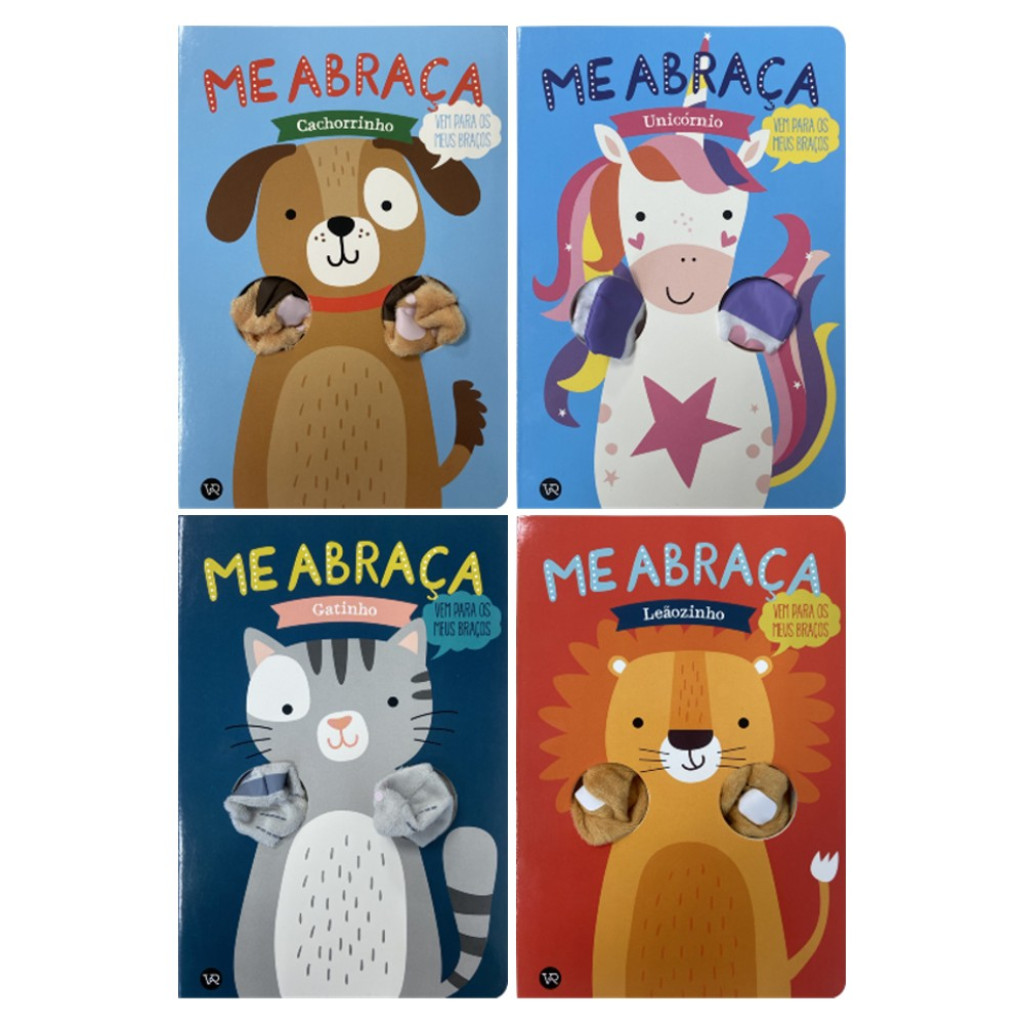 Coleção Me Abraça - 4 livros com animais: Leãozinho, Cachorrinho, Unicórnio e Gatinho