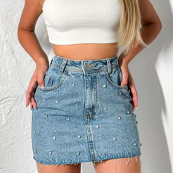 ninajeans 8231 saia Jeans feminino alça poliamida short saia casual com bolso com brilho