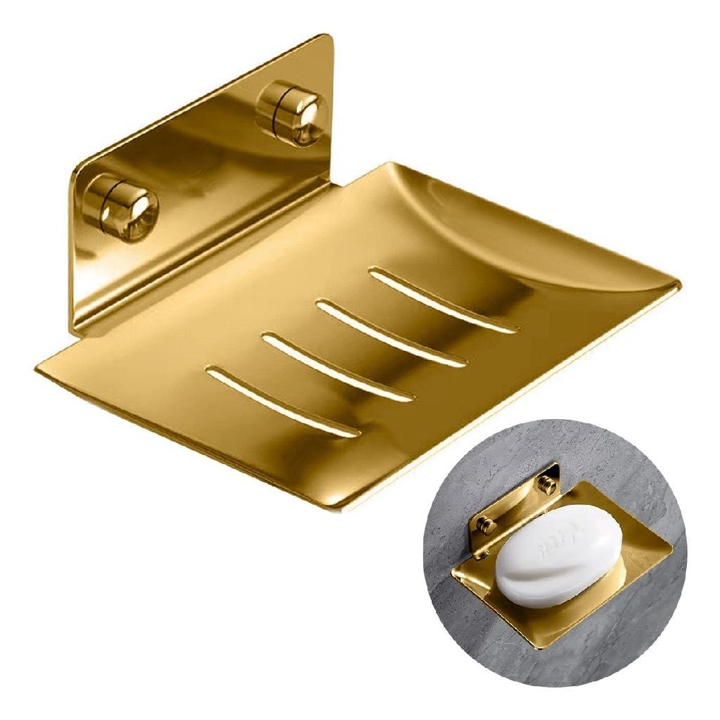 Saboneteira Dourada Banheiro Porta Sabonete Luxo Inox 304