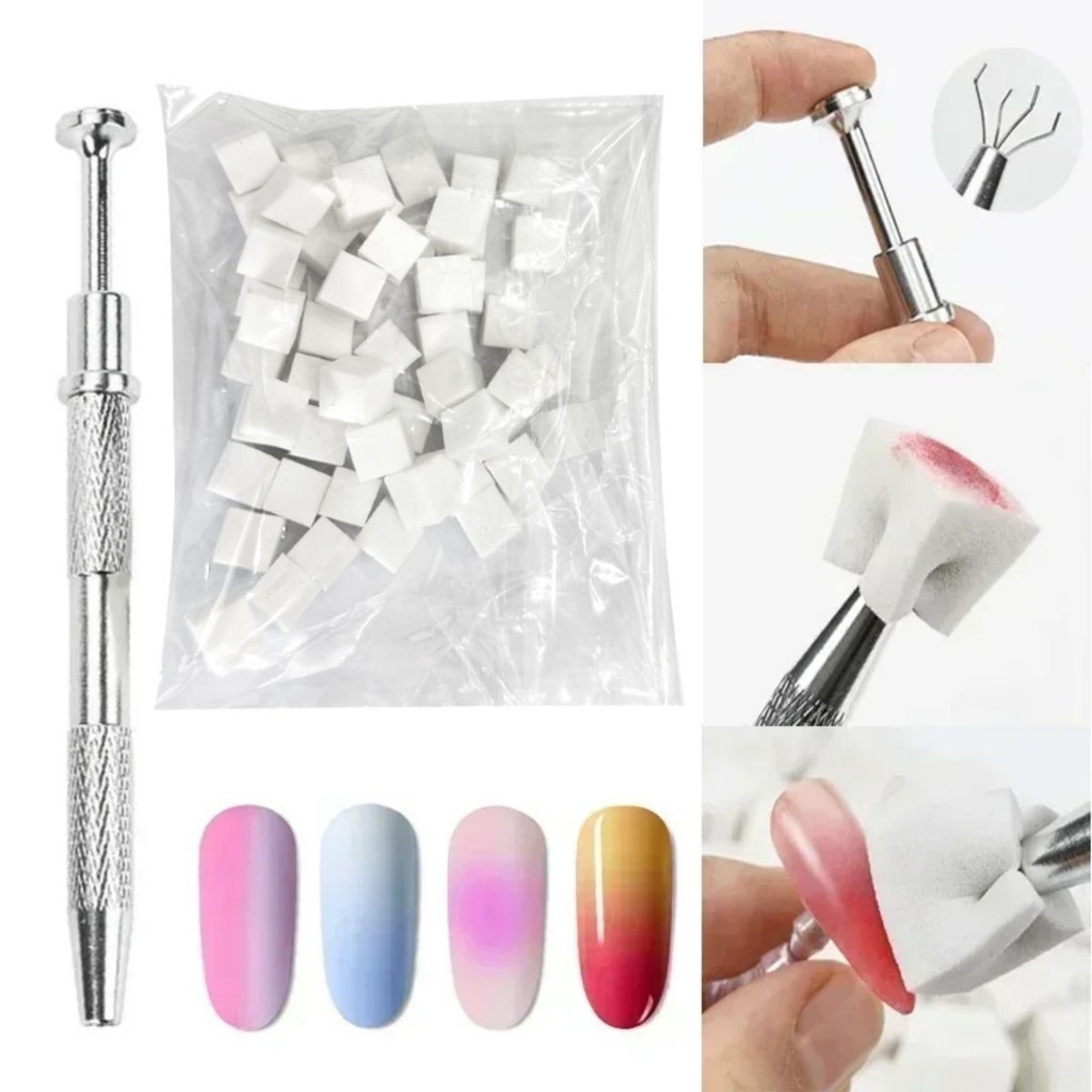 1Pc + 50Pcs 1cm * 1cm Pequeno Gradiente De Unhas Desenho De Esponja Macia Quadrada Pintura De Carimbo Cor Bloco Blush Maquiagem