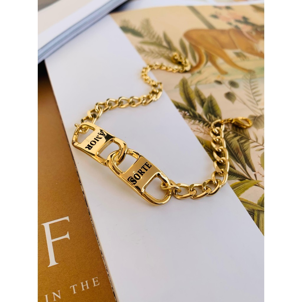 Braceletes pulseiras Semi Joia verniz italiano Amor e Sorte Bridão cadeado