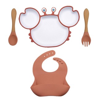 Kit Alimentação Bebê Criança Prato Talheres Babador Silicone Livre de BPA Flexível Ventosa Baby em Oferta na Shopee