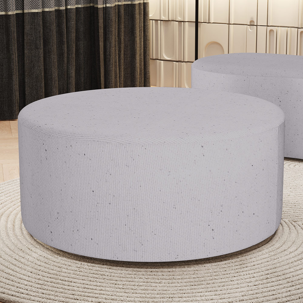 Puff Redondo Orgânico para Living 90cm Lola W01 Linho Cinza - Lyam Decor