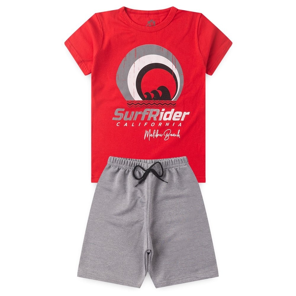 Conjunto Infantil Verão Roupa Menino  Camiseta Meia Malha Bermuda Moletinho Confortável - Conjunto Masculino Juvenil
