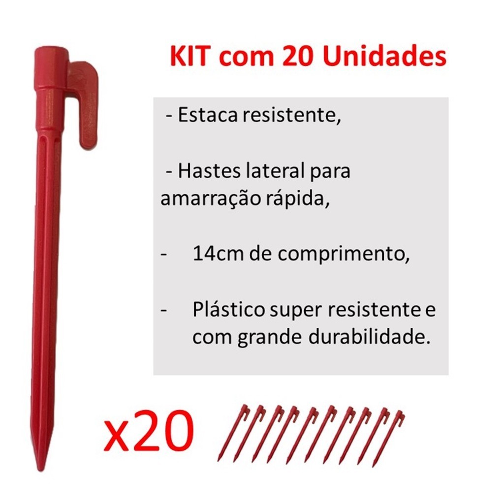 Kit 20 Estacas Plástico 14,5CM P/ Barraca Quadra Areia Camping Gramado Gazebo Beach Tenis Guarda-sol