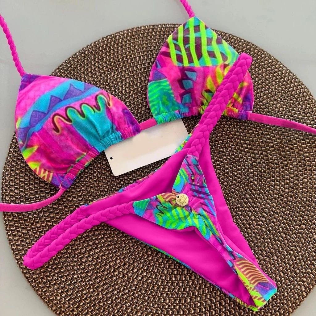 Biquíni Fato de banho feminino Moda Moda Feminina Fato de banho colorido Impresso Fato de banho de praia Férias