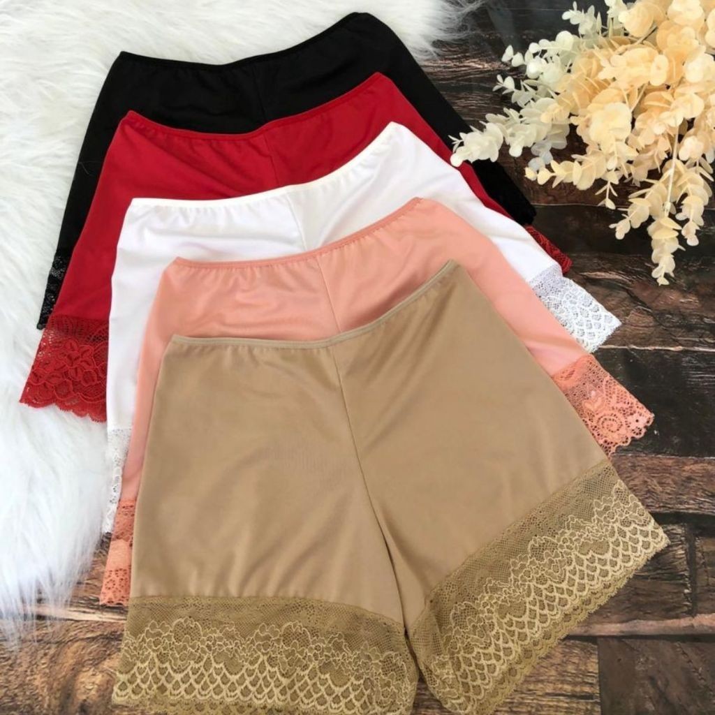 Kit 5 Short Bermuda Segunda Pele Com Renda Anágua - Cores Diversas
