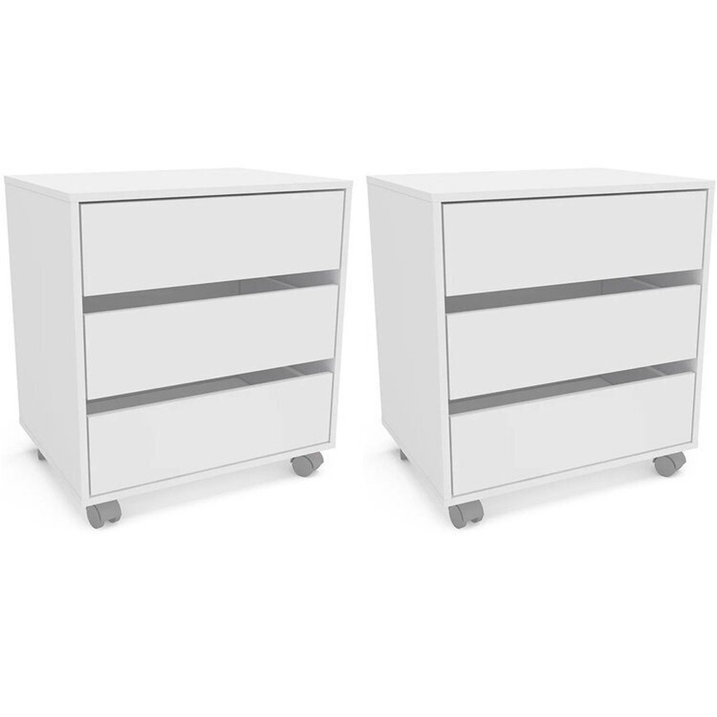 Kit 2 Gaveteiros Mauá 60cm 3 Gavetas com Rodízios Branco - Home & Living