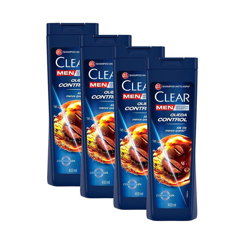 Kit 4 Shampoos Anticaspa Clear Men Queda Control 400ml - Beauty