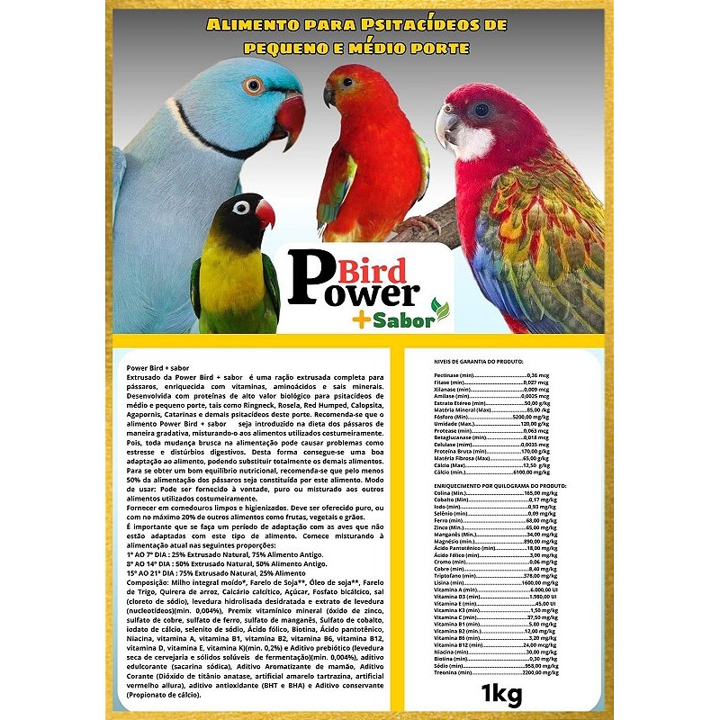 Extrusada Power Bird + Sabor - Psitacideos Medio e Pequeno Porte - 5Kgs em Oferta na Shopee
