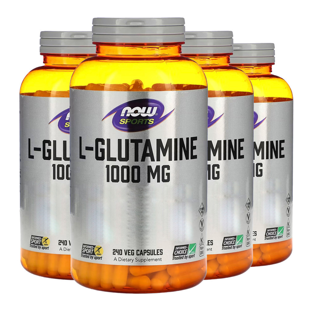 Kit 4x L-Glutamina 1000mg Now Foods Sports 240 Caps Importado /Made in Usa