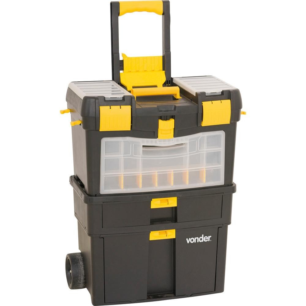 Caixa Plástica para Ferramentas Baú 460x260x620mm com Rodas Vonder em Oferta na Shopee