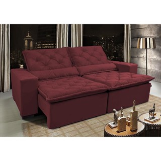 Sofá Lisboa 2,32m Retrátil, Reclinável com Molas no Assento Tecido Suede Velusoft Vinho - Cama InBox em Oferta na Shopee